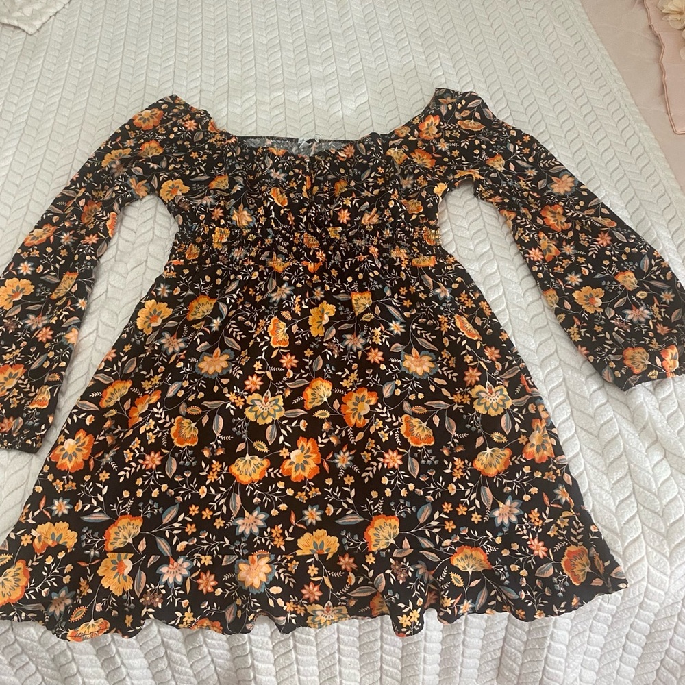 Derek Heart Black and Orange Floral Midi‎ Dress - Picture 2 of 4